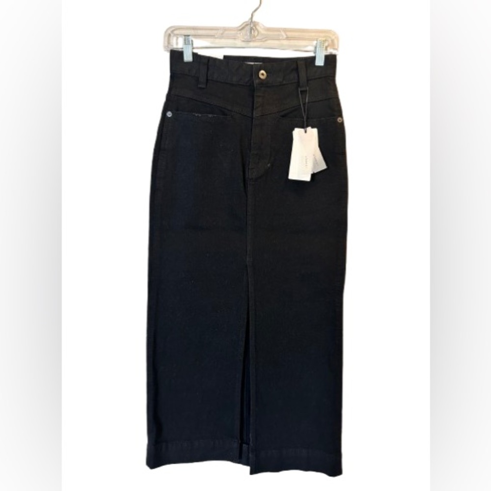 a Loves a Women’s High Waist Pockets Front Slit Black Midi Skirt Sz 30 MSRP $109